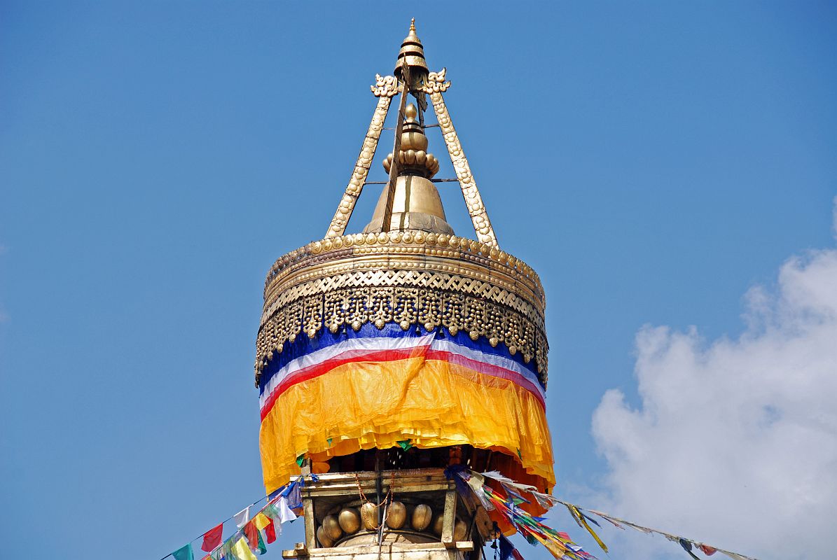 Kathmandu Boudhanath 06 Umbrella And Spire At Top Of Boudhanath Stupa Close Up The umbrella at the very top of the Boudhanath Stupa near Kathmandu symbolizes the ladder to nirvana.